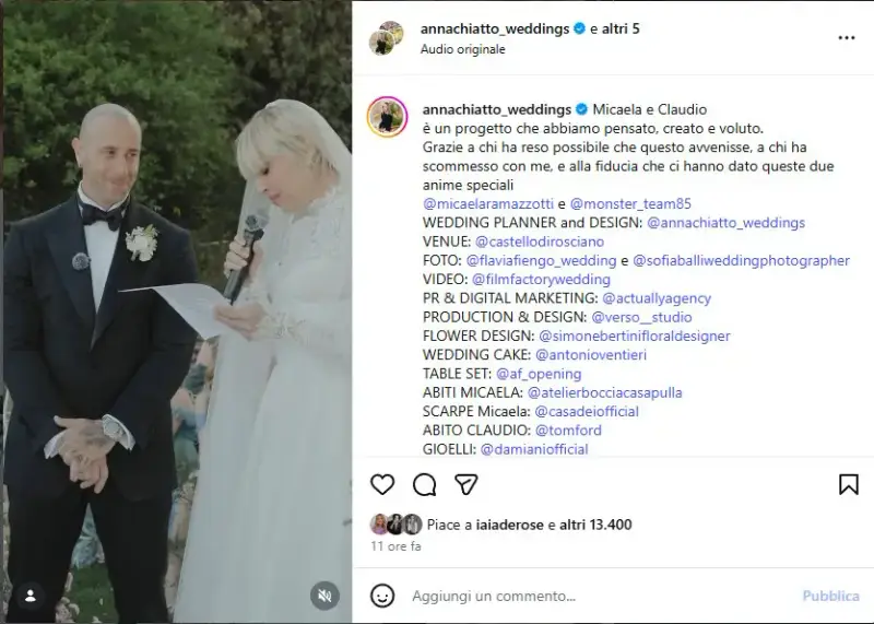 Micaela Ramazzotti: nozze bucoliche in Umbria al castello di Rosciano